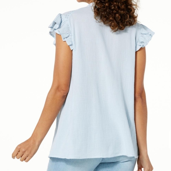 Eyelet Cap Sleeve Top - Picture 2 of 6